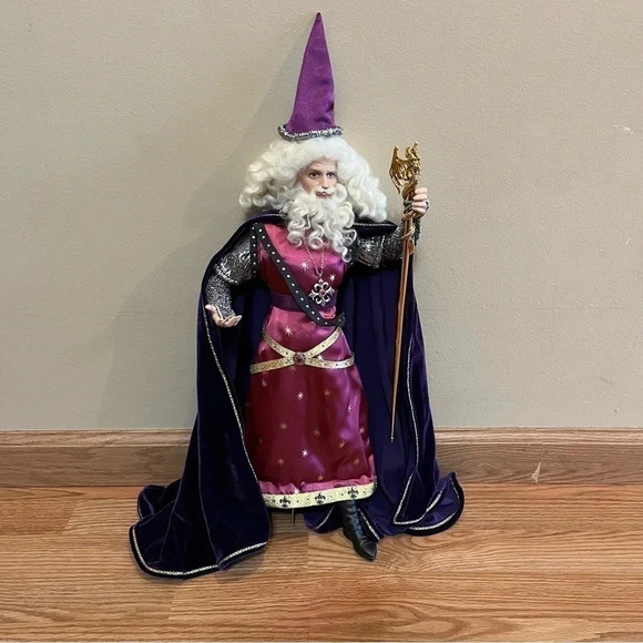Franklin Mint Merlin Magician Wizard Camelot Series Porcelain Doll Hat Staff - Picture 1 of 12